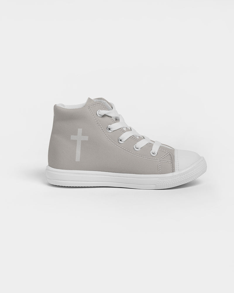 Simple Cross: Kids Taupe Canvas Hightop Shoe