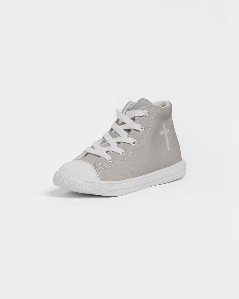 Simple Cross: Kids Taupe Canvas Hightop Shoe