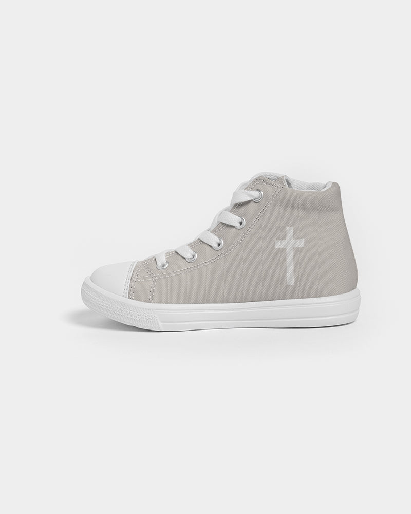 Simple Cross: Kids Taupe Canvas Hightop Shoe