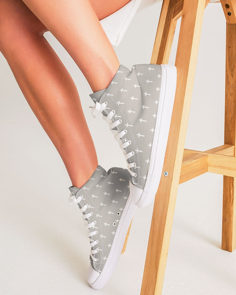 Mini Cross: Women's Taupe Canvas Hightop Shoe