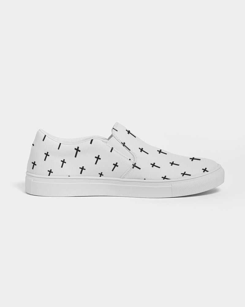 Mini Cross: Men's White Canvas Slip On Shoe