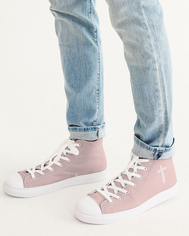 Simple Cross: Men's Pink Canvas Hightop Shoe