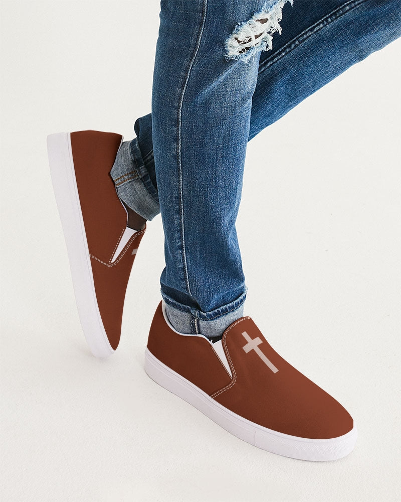 Simple Cross: Men's Maroon Canvas Slip On Shoe