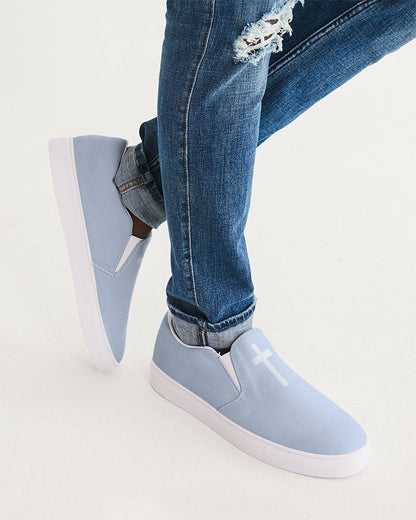 Simple Cross: Men's Light Blue Canvas Slip On Shoe