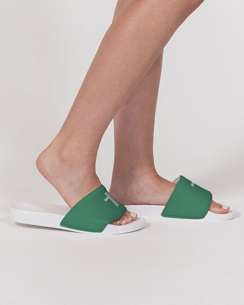 Simple Cross: Women's Green Slide Sandal