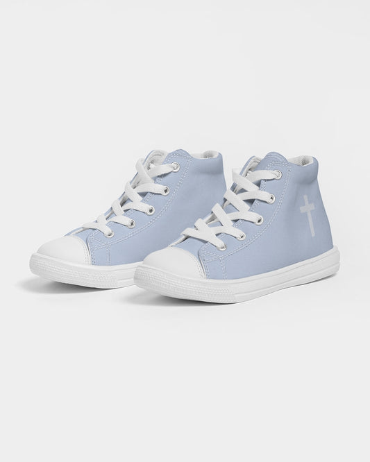 Simple Cross: Kids Light Blue Canvas Hightop Shoe