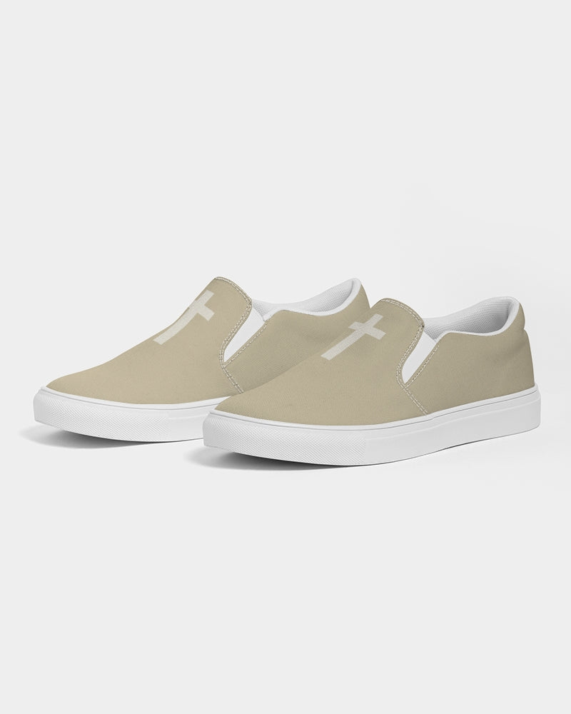 Simple Cross: Men's Tan Canvas Slip On Shoe