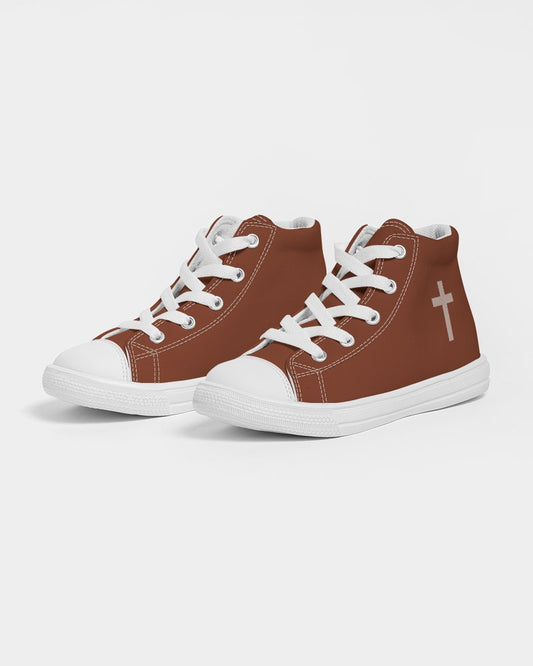 Simple Cross: Kids Maroon Canvas Hightop Shoe