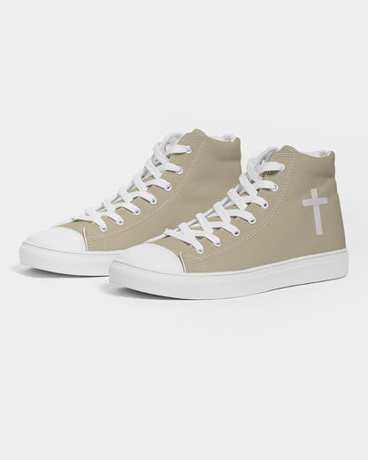 Simple Cross: Women's Tan Canvas Hightop Shoe