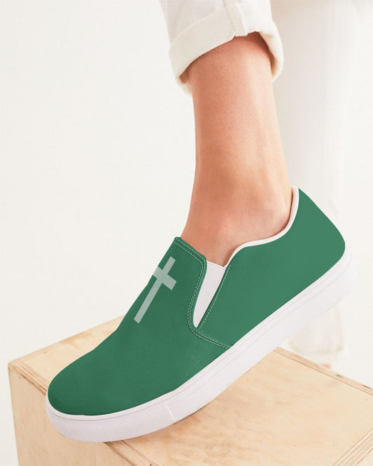 Simple Cross: Women's Green Canvas Slip On Shoe