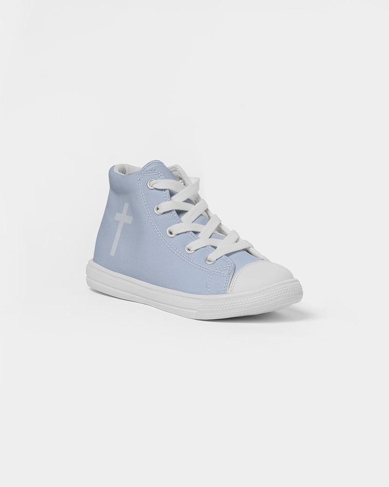 Simple Cross: Kids Light Blue Canvas Hightop Shoe