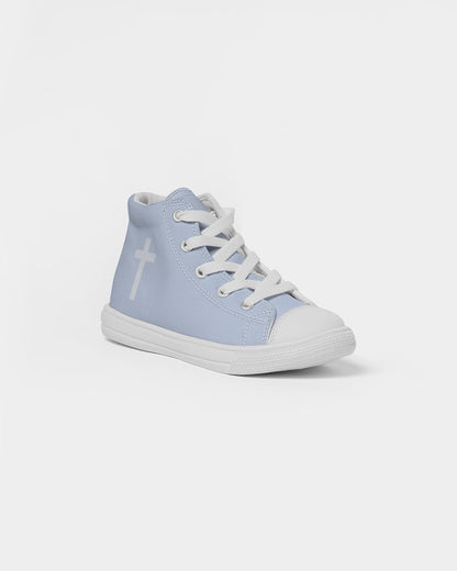 Simple Cross: Kids Light Blue Canvas Hightop Shoe