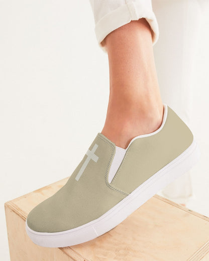 Simple Cross: Women's Tan Canvas Slip On Shoe