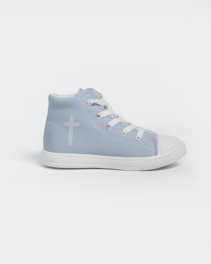 Simple Cross: Kids Light Blue Canvas Hightop Shoe