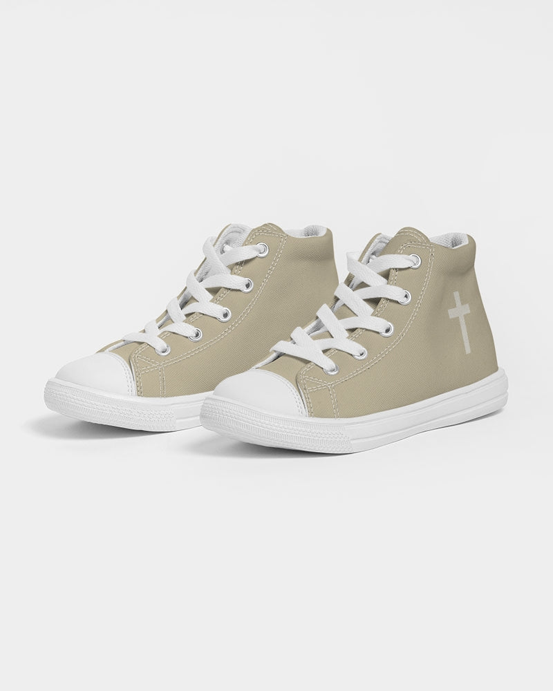 Simple Cross: Kids Tan Canvas Hightop Shoe