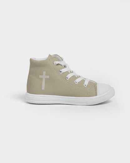 Simple Cross: Kids Tan Canvas Hightop Shoe