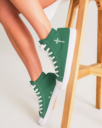 Simple Cross: Women's Green Canvas Hightop Shoe