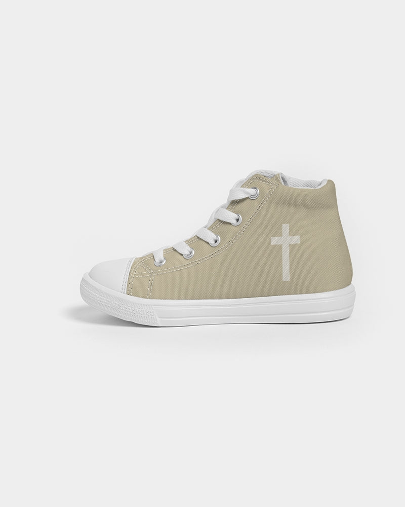 Simple Cross: Kids Tan Canvas Hightop Shoe