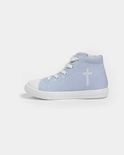 Simple Cross: Kids Light Blue Canvas Hightop Shoe