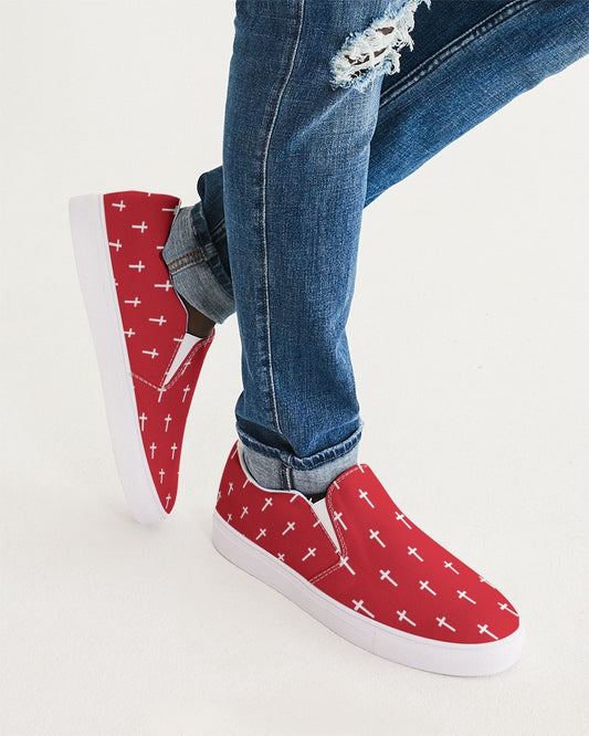 Mini Cross: Men's Red Canvas Slip On Shoe