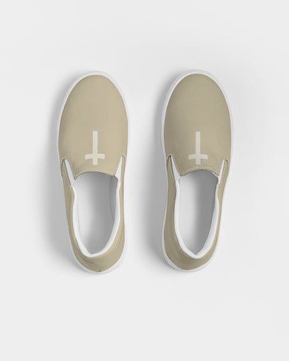 Simple Cross: Women's Tan Canvas Slip On Shoe