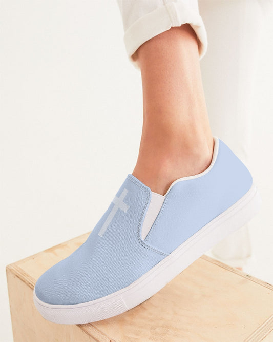 Simple Cross: Women's Light Blue Canvas Slip On Shoe