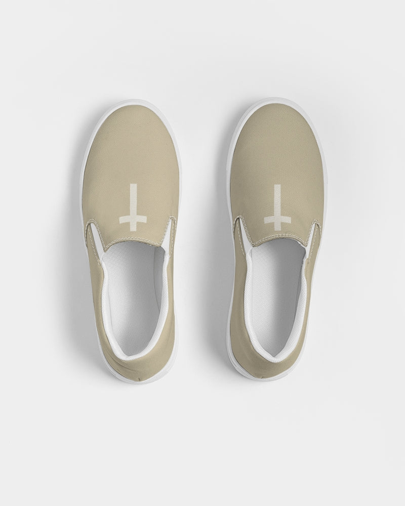 Simple Cross: Men's Tan Canvas Slip On Shoe